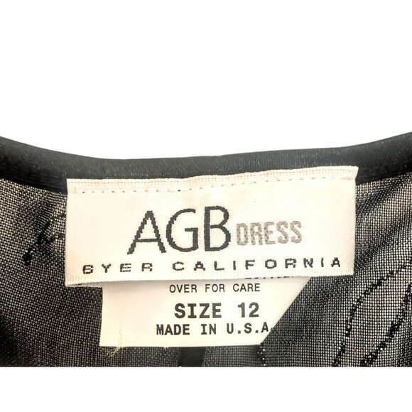AGB Byer Black Dress VTG Maxi Sheer Overlay Slip Dress Silver Glittery Floral 12 - Picture 3 of 10
